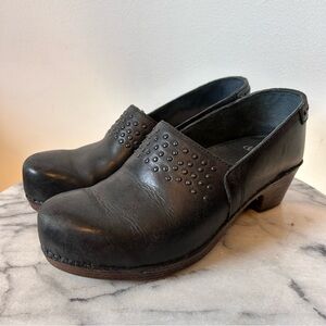 Dansko Black Leather Clogs with Stud Accents